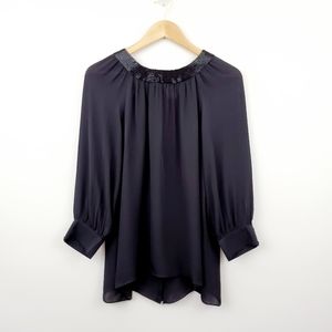 Parker Black Sequin-Neck Blouse